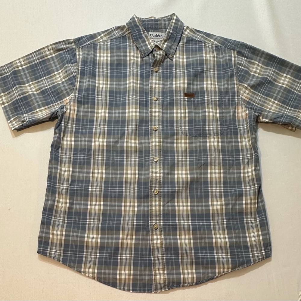 Carhartt Blue Plaid Button Up Shirt Size L